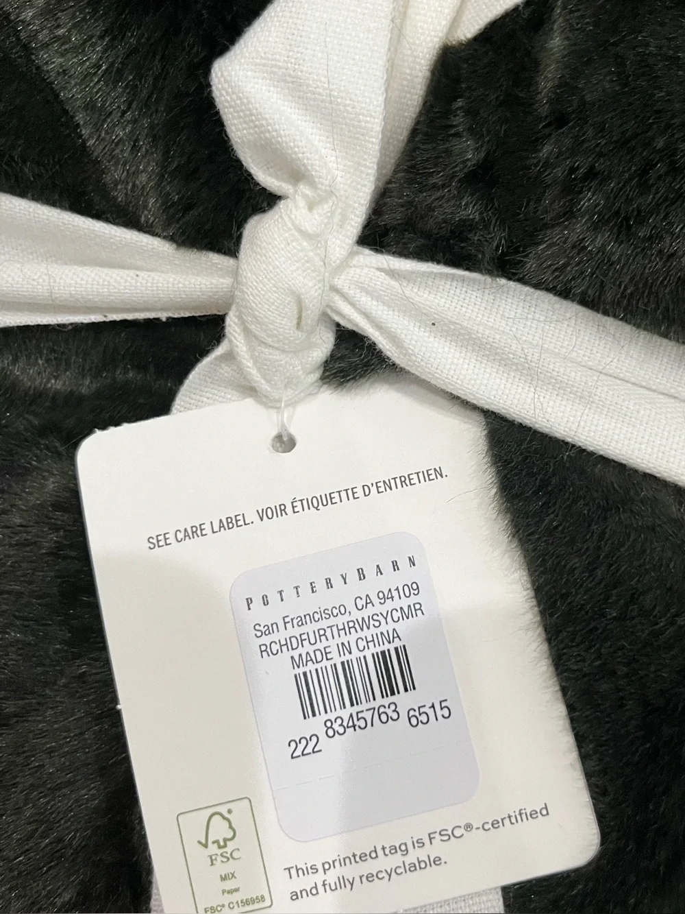 Pottery Barn Ruched Faux Fur Throw Blanket Sycamore Green 50x60 NWT Luxury